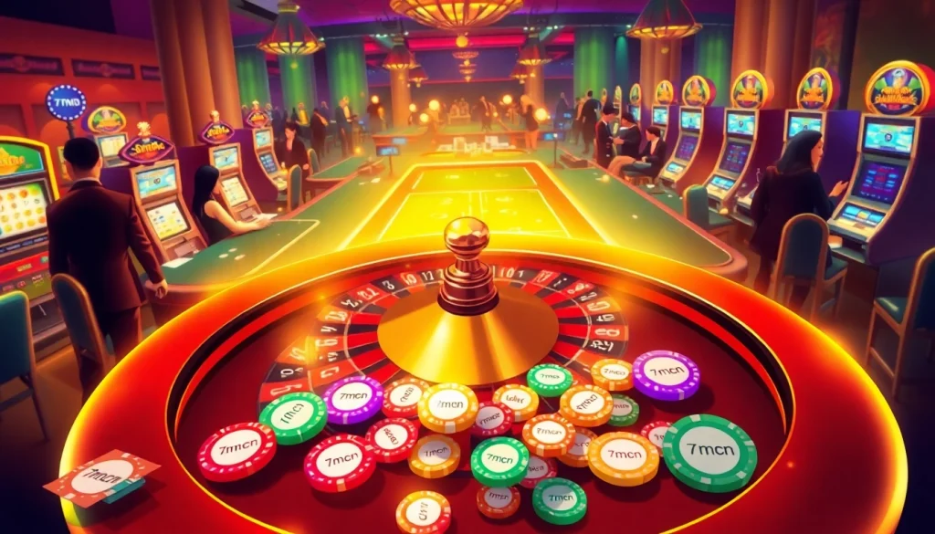 Intense gamblers enjoying thrilling action at the 7mcn casino roulette table with vibrant atmosphere.