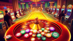 Intense gamblers enjoying thrilling action at the 7mcn casino roulette table with vibrant atmosphere.