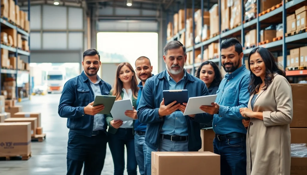Logistics team coordinating in a dynamic warehouse environment with efficient operations.