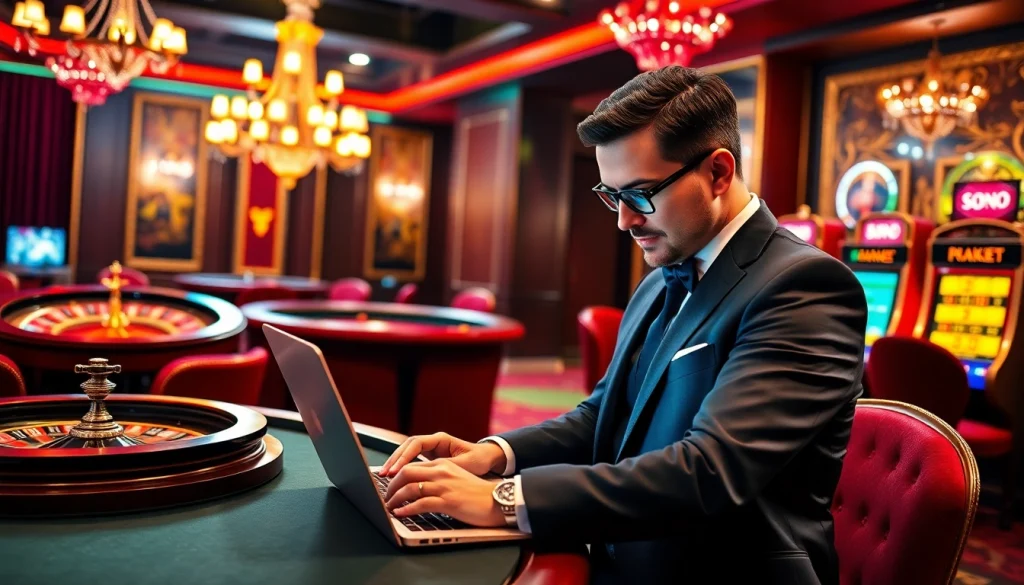 Accessing jeetbuzz লগইন while enjoying a luxurious casino atmosphere with roulette and poker.