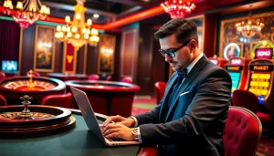 Accessing jeetbuzz লগইন while enjoying a luxurious casino atmosphere with roulette and poker.