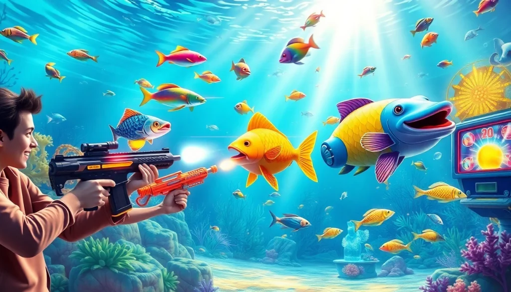 Engaging players in game bắn cá đổi thưởng while shooting colorful fish underwater.