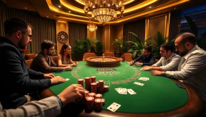 Engage in high-stakes poker at the luxurious Go8 casino featuring vibrant colors and excitement.