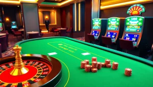 Visual representation of uu88 trang chủ featuring luxury poker and slot games in a modern casino setting.