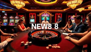Gamblers engaging in exciting games at NEW88 casino, showcasing vibrant tables and professional dealers.