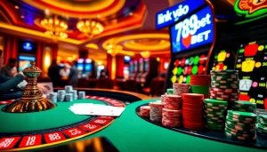Experience the thrill of gambling at 789BET with a vibrant casino scene filled with excitement.