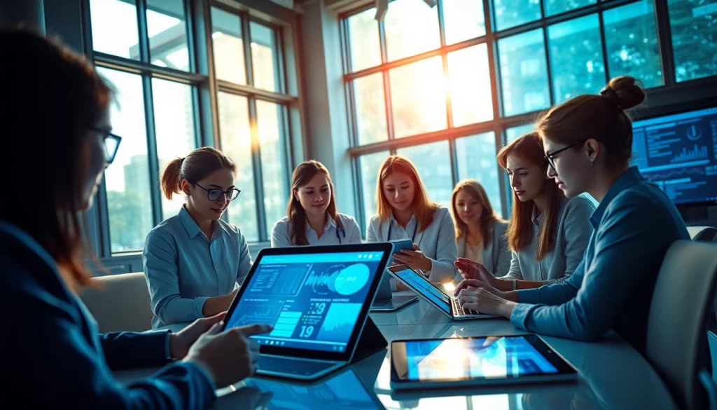 Professionals collaborating with the Gemini 3 Pro AI model in a modern workspace.