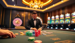 Experience high-stakes excitement at https://thabets.it.com/ with vibrant casino visuals featuring poker chips and a roulette wheel.