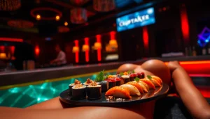 Experience body sushi artfully presented at Club Noir, showcasing elegance and sensuality in St Martin.