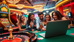 Players enjoying an immersive gambling experience at https://shbet800.com with vibrant casino elements and sleek designs.