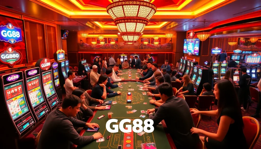 Engaging casino atmosphere at GG88 COM showcasing rich colors and lively players.
