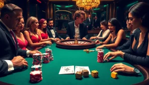 Players engage in a captivating poker game at a luxurious casino table, blending strategy with excitement in the world of no hu.