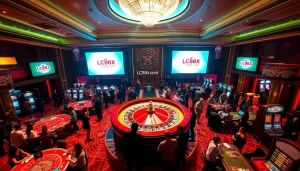 Exciting gaming action at Lc88x.com, featuring a vibrant casino scene with roulette and players.