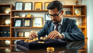 Compro oro a distanza durante la valutazione con gioielli d'oro di alta qualità.