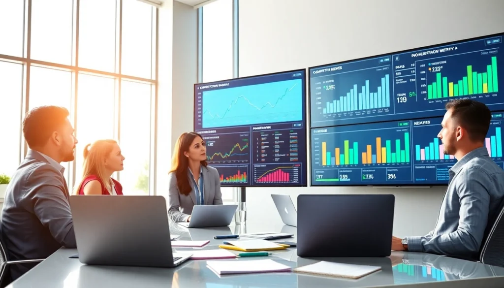 Engaging sales team utilizing competitive intelligence for sales analytics in a bright office.