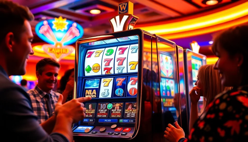 Rasakan keseruan bermain slot depo 1k dengan mesin slot berwarna-warni dan pemain yang antusias.