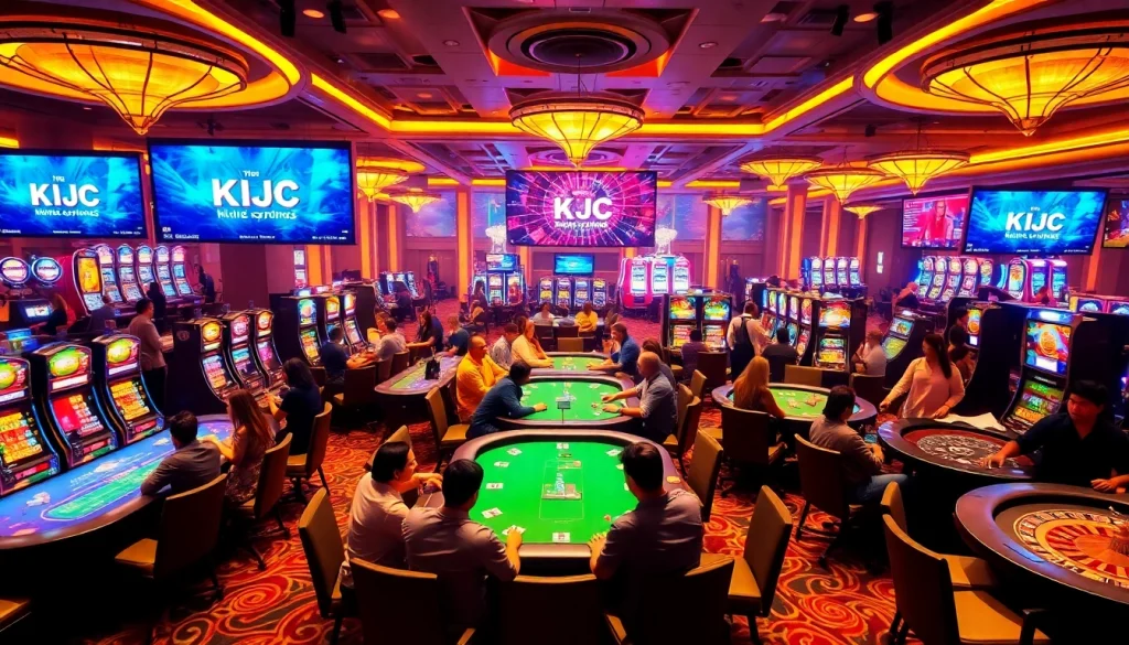 Engaging casino environment featuring games and KJC website displays for winning strategies.