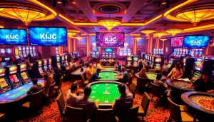 Engaging casino environment featuring games and KJC website displays for winning strategies.