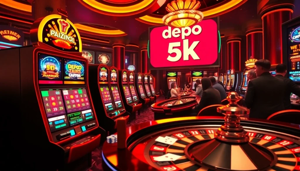 Players enjoying exhilarating casino games with a focus on depo 5k slot features in a luxurious setting.