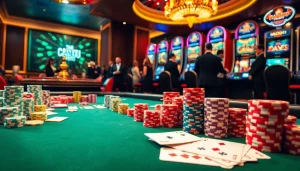 Join the excitement at Man88 casino with vibrant poker chips and roulette on display.