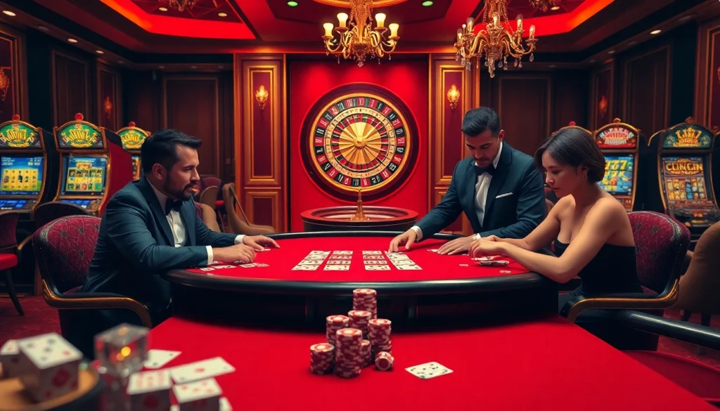 A thrilling poker game at nhà cái tobet88, showcasing high-stakes action with elegant players.