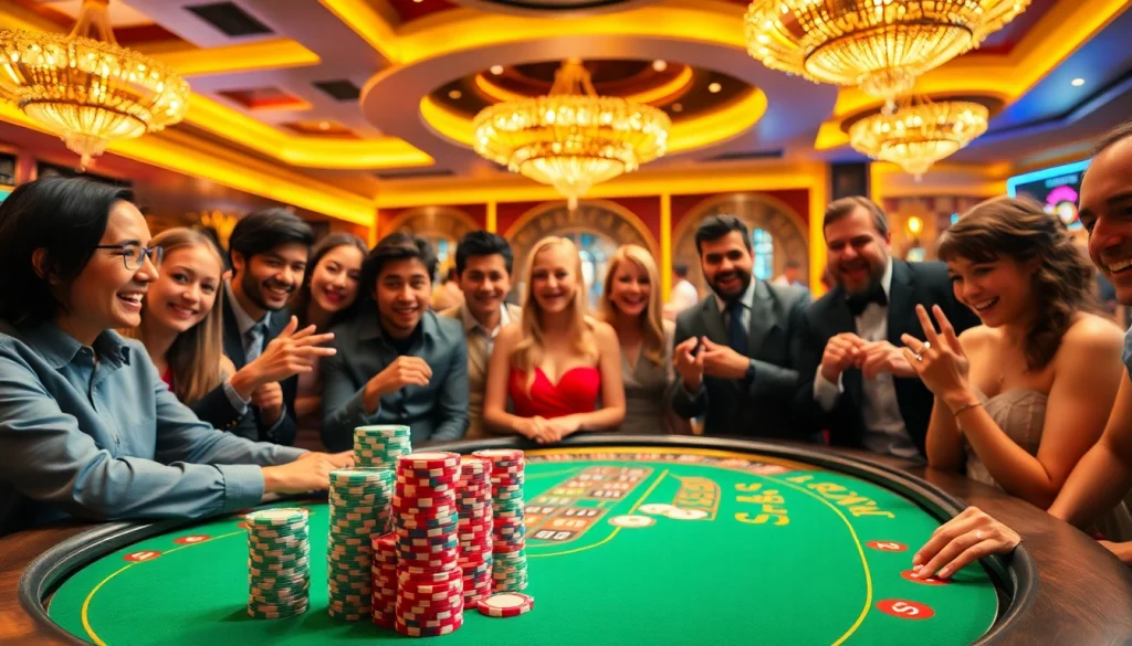 A dynamic casino scene showcasing poker action with stacks of chips and cards themed around S 8.