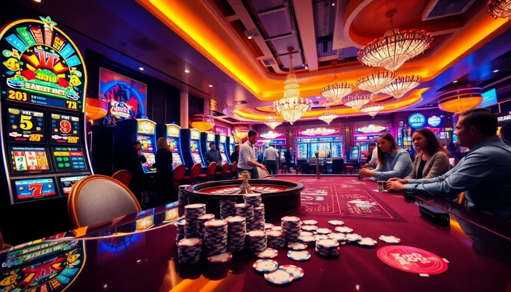 Players enjoying a lively game scene at kp88 casino with vibrant slots and professional dealers.