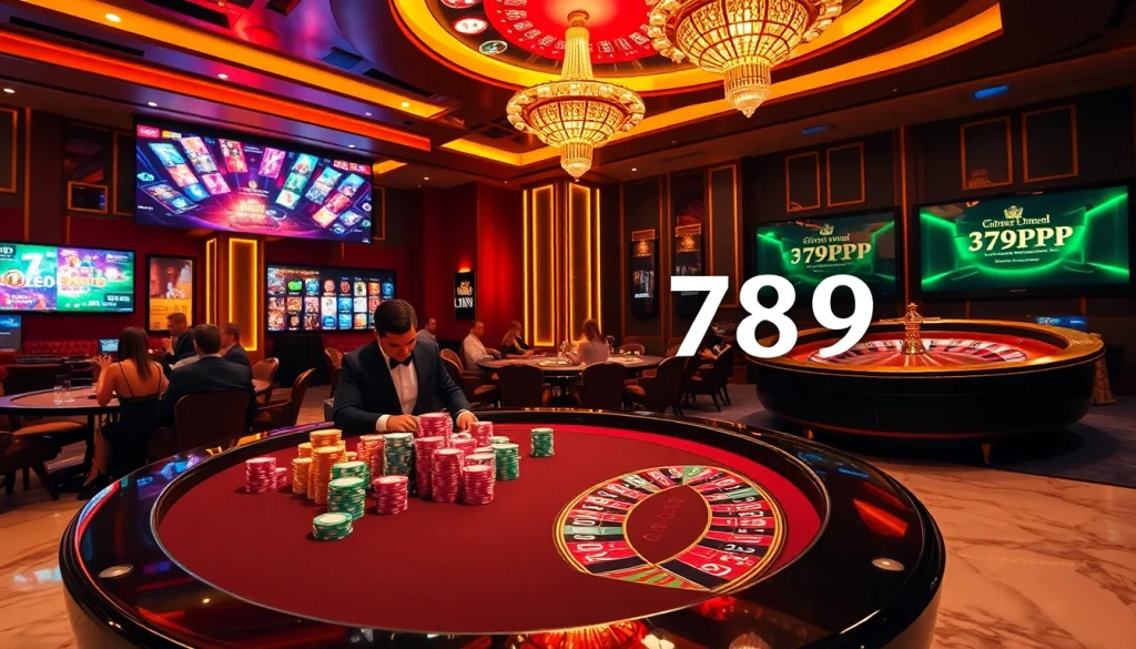 Players engaging at a luxury casino table, showcasing the excitement of 789PP online gambling.