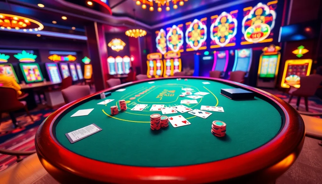 Engage in thrilling gaming action at the nhà cái tobet88 online casino with vibrant poker tables and slot machines.