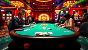 Experience the excitement of 79king com at a luxurious poker table with vibrant casino elements.