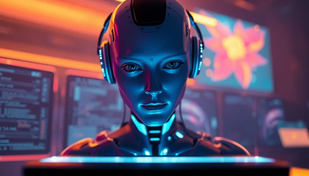 Immersive NSFW AI character in a futuristic virtual environment with digital art.