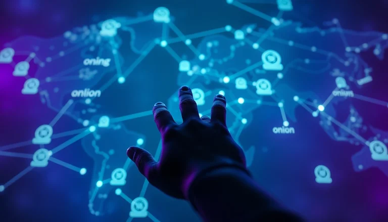 The hidden wiki navigation map illuminated in a dark web digital landscape.