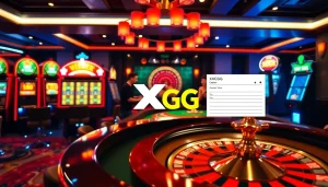 Players enjoying a thrilling game of poker at XXGG Casino, with vibrant slot machines in the background.