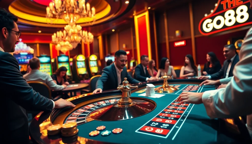 Action-packed casino scene at https://go88.fast/ with vibrant slot machines and enthusiastic players.