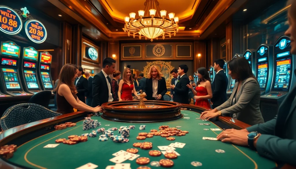 Exciting casino atmosphere featuring gambling tables and lively players, centered around TR 88.