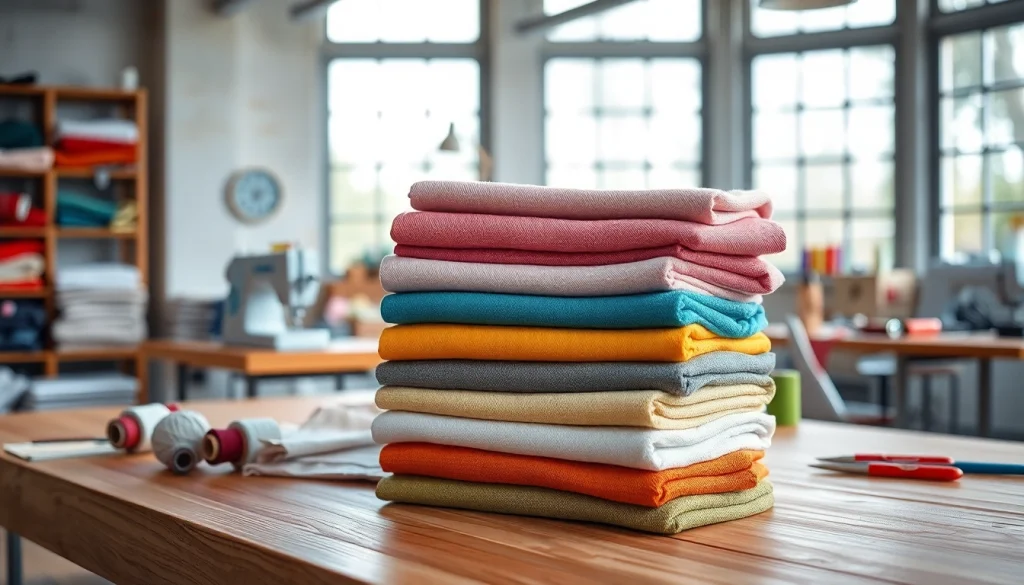 Creëren van stoffen met uni katoen stof; 100% natuurlijk katoen in een naaioverkshop vol kleuren.