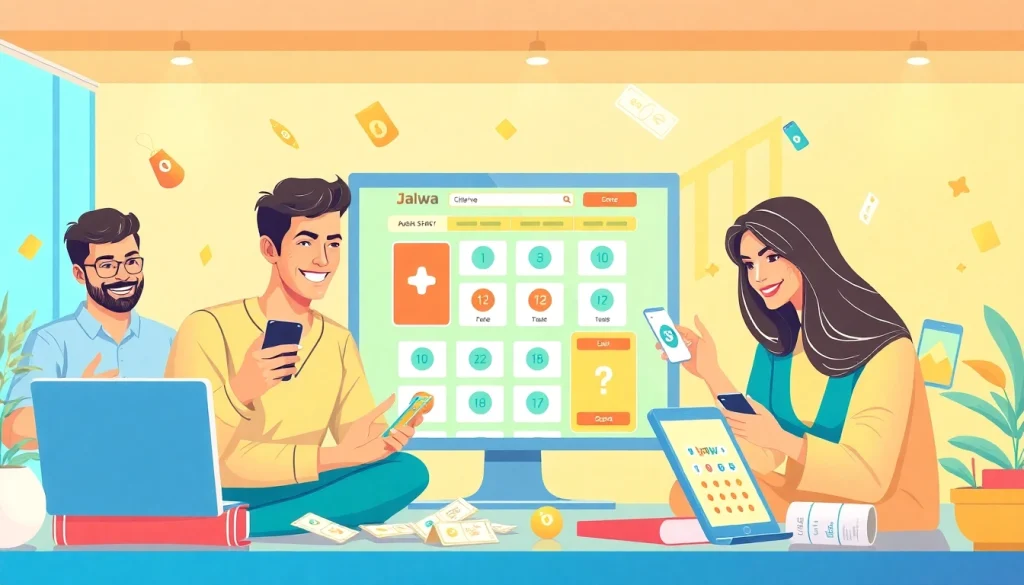Engaging players of the Jalwa lottery enjoying the online platform on various devices with excitement and community.