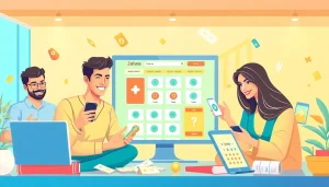 Engaging players of the Jalwa lottery enjoying the online platform on various devices with excitement and community.