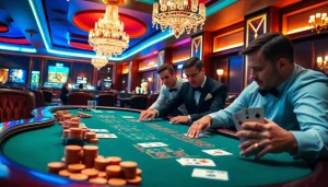 Experience the thrill at BJ38 with an exciting blackjack table scene featuring intense gameplay and luxury.
