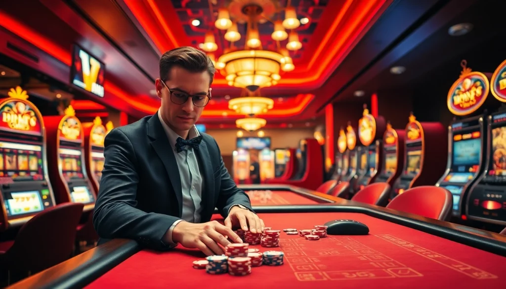 Engaging visual of cs2 gambling sites reddit featuring a gambler in action at a vibrant casino.