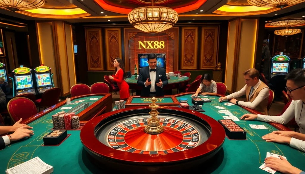 Engaged players enjoying an NK88-inspired casino table games atmosphere with vibrant action.