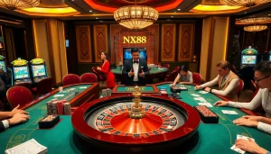 Engaged players enjoying an NK88-inspired casino table games atmosphere with vibrant action.