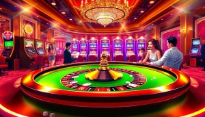 Experience thrilling gameplay at Luckywin with vibrant casino tables and exciting gambling action.