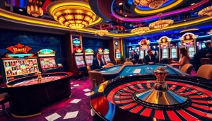 Gamblers enjoying a high-stakes game at the luxurious casino featured on https://hm88.blue/ with roulette and poker.