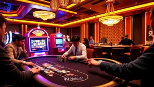 Experience thrilling gameplay at Nohu90's upscale casino table with vibrant betting chips.