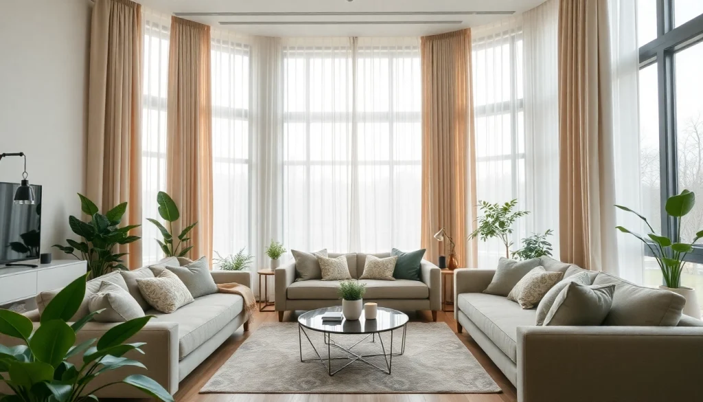 Verduisterende gordijnen bieden optimale privacy en sfeer in een moderne woonkamer.