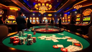 Engage with https://kjc.uk.com/ by playing poker at an upscale casino table with vibrant chips and cards.