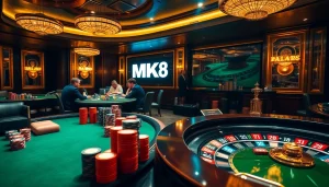 Players enjoying a thrilling MK8 gaming experience at a vibrant casino table.