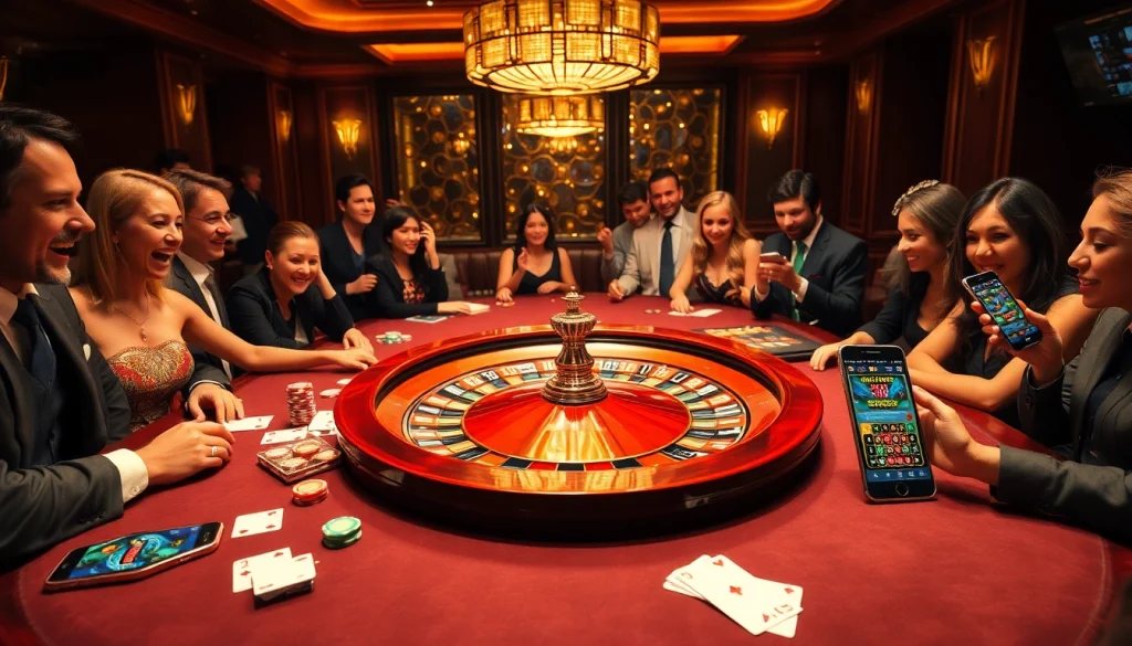 IWIN68 players enjoy high-stakes gambling at a luxurious casino table, showcasing excitement and professionalism.