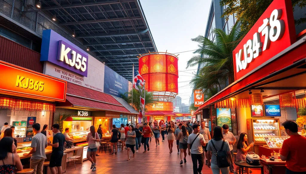 Vibrant scene at KJC365's entertainment complex with diverse activities and visitors.